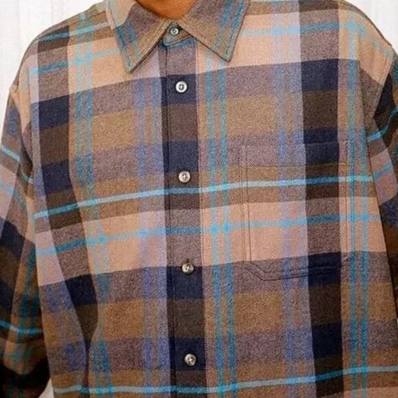 Madhappy Other - NWT Unisex Madhappy Wool-Blend Flannel Shirt Shacket Brown & Blue Check, Size L